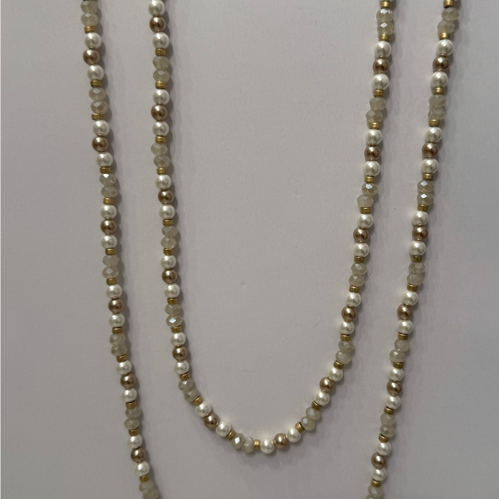 Ann Taylor LOFT Gold & Pearl Beaded Endless Layered Necklace